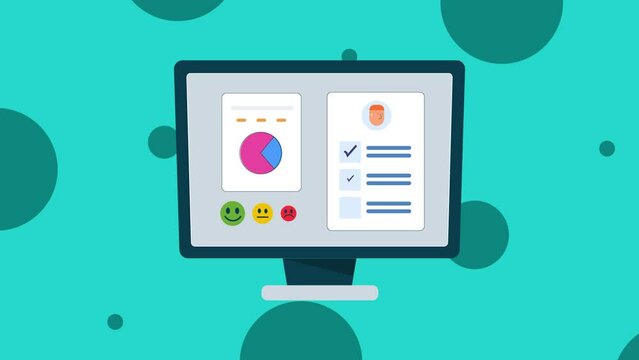 Online survey form. Customer sharing online experience. Customer satisfaction. User data analysis on computer screen.