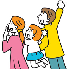 何かを応援している元気な家族の後ろ姿