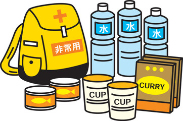 非常用持ち出し袋のイラスト　日本語表記