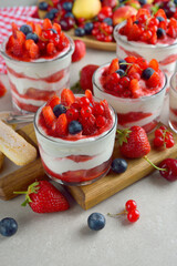 Strawberry tiramisu in a glass