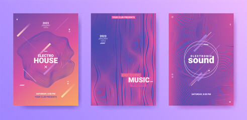 Electronic Music Flyers. Techno Party Poster. Gradient Wave Round.
