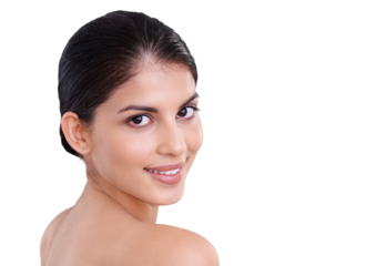 Natural beauty, woman, and skin with glow in portrait in png or isolated with transparent background. Dermatology, face and body care with skincare and cosmetology with self love or wellness.