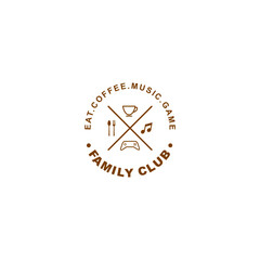 Unique family theme emblem. Coffee. music. games. spoon and fork
