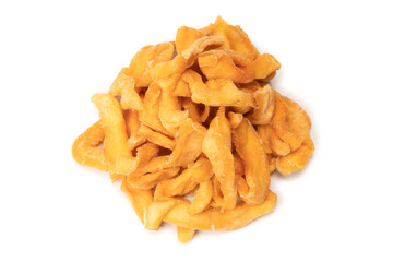 Dried melon slices isolated on a white background.