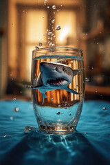 A shark swimming inside a glass of water
