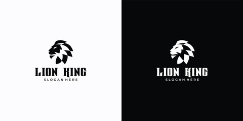 Minimal modern lion logo icon black and white vector illustration of powerful wildlife animal