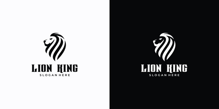 Minimal modern lion logo icon black and white vector illustration of powerful wildlife animal