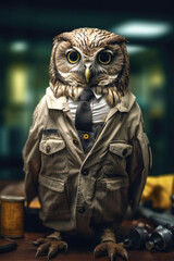 An owl in work clothes