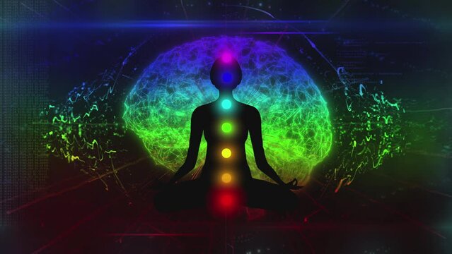 VJing Visuals: Looping animation of the mystical fields of the woman aura against the background of a 3d render of the brain