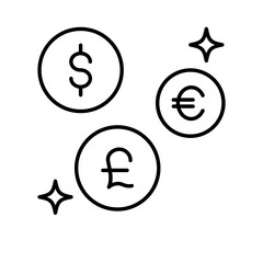 Currency business and finance icon with black outline style. design, render, rate, rich, transfer, profit, electronic. Vector Illustration