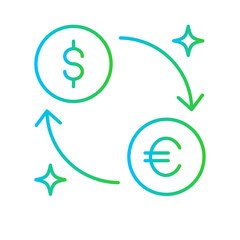 Exchange business and finance icon with blue and green gradient outline style. graph, design, buy, hand, abstract, computer, price. Vector Illustration