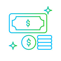 Money business and finance icon with blue and green gradient outline style. background, transfer, exchange, economy, web, wallet, realistic. Vector Illustration