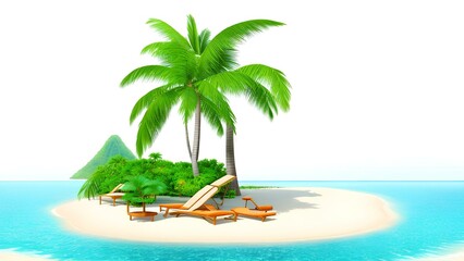Fototapeta na wymiar tropical island summer beach with palm trees generated with Ai 