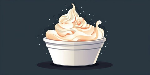 Fresh Organic Sour Cream Dairy product On Dark Background, Horizontal Trendy Illustration. Lactose And Protein Rich Food. Ai Generated Trendy Illustration with Tasty Creamy Sour Cream Dairy product.