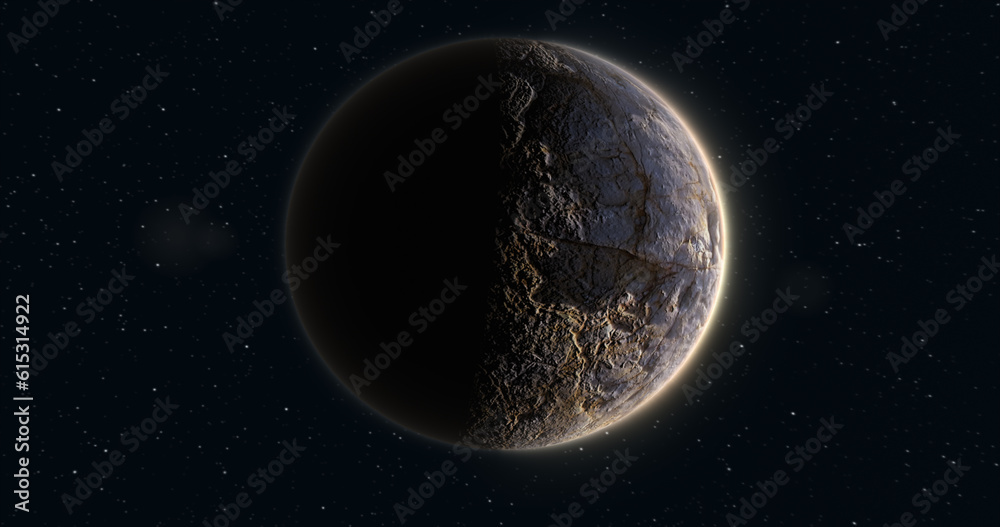 Wall mural abstract realistic space planet round sphere with a stone relief surface in space against the backgr