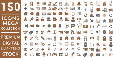 Fototapeta na wymiar Premium Digital Marketing web icons in FLAT/LINE style icon pack with Social, networks, feedback, communication, marketing, and e-commerce. Vector illustration chocolate icons set of 150 icon pack.