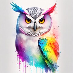Obraz premium Portrait of a white owl, colorful inksplash art