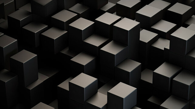 Abstract several black cubes in dark background - Generative AI