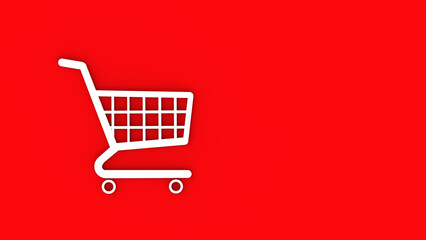grocery cart from supermarket isolated on red background. shopping and sale symbol. the concept of wholesale sales and purchases. Horizontal image.