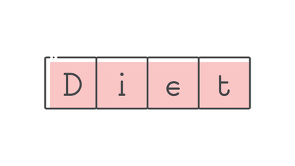 Dietの文字と四角いフレームのタイポグラフィ - シンプルな食生活やあダイエットのイメージ素材
 - obrazy, fototapety, plakaty
