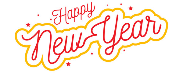 Happy New Year! Handwriting Calligraphy Greeting. Isolated Red Text on Transparent Background.
