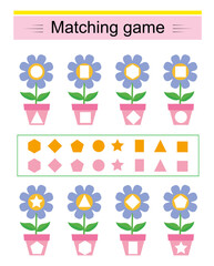 Matching game. Task for the development of attention and logic. Pot flower.