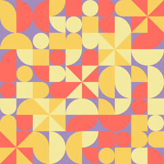 Geometric Seamless Pattern Abstract Ornament Mosaic Decorative Wall Background Pop Modern Vector Red Blue Yellow