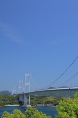来島海峡展望館から見た晴天の来島海峡大橋