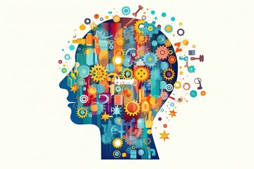 head silhouette with gears, brainstorming idea, concept and innovation