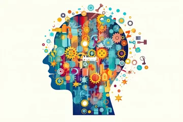 Poster head silhouette with gears, brainstorming idea, concept and innovation © Ruth