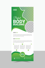 Modern Advertising Fitness, Gym, Workout, Sports, Body Building Rollup Banner Design Template.