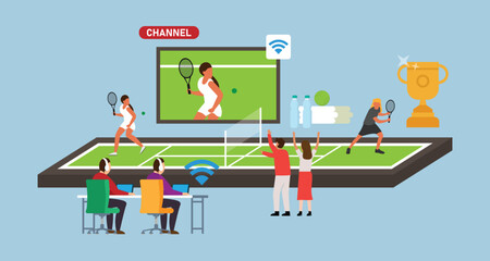 Live streaming tennis game 2d vector illustration concept for banner, website, illustration, landing page, flyer, etc.