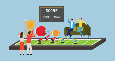 Live streaming american football game 2d vector illustration concept for banner, website, illustration, landing page, flyer, etc.