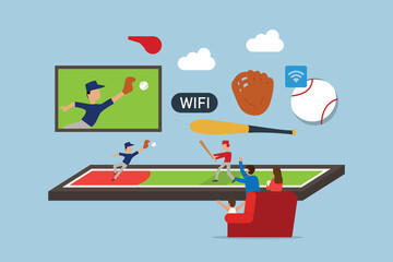 Live streaming baseball game 2d vector illustration concept for banner, website, illustration, landing page, flyer, etc.