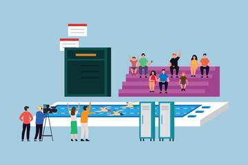 Swimming competition live streaming 2d vector illustration concept for banner, website, illustration, landing page, flyer, etc.
