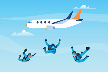 People skydiving and parachuting in the sky 2d vector illustration concept for banner, website, illustration, landing page, flyer, etc.