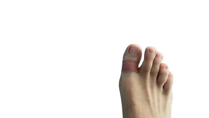 pain foot disease with bandage toenail isolated on transparent background space for text 