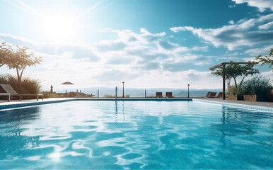 Fototapeta na wymiar home water large palm blue luxury relaxation pool swimming summer. Generative AI.