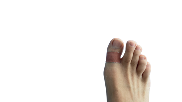 pain foot disease with bandage toenail isolated on transparent background space for text 