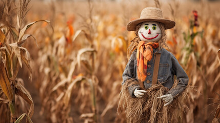 scarecrow in a field - obrazy, fototapety, plakaty