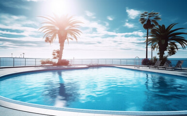 Fototapeta na wymiar palm pool home luxury water swimming blue relaxation large summer. Generative AI.