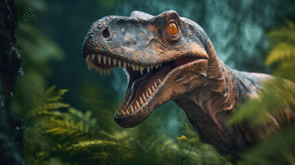 tyrannosaurus rex dinosaur in the forest 