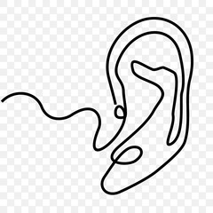 the ear is a hearing aid in humans,   Hand drawing single one line 