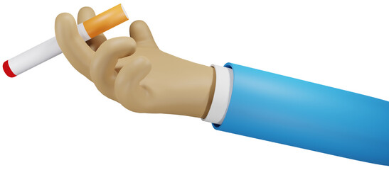 Hand with smoking cigarette. Stop smoking concept. 3D PNG.