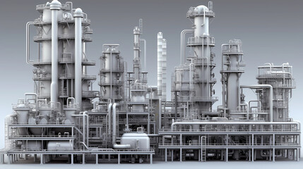 Large industrial oil refinery petrochemical plant with equipment and pipes. AI generated