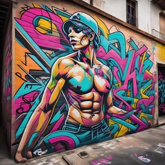 Graffiti of a guy, wall art, street || Sub urban, Generative-AI