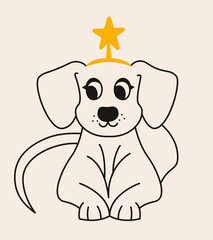 Obraz premium Dog with Christmas star headband. Cute animal in doodle style.