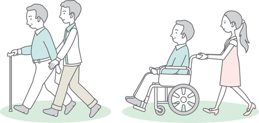 家族介護のベクターイラスト