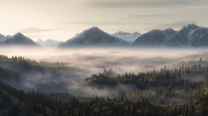 morning fog and mountains generative ai