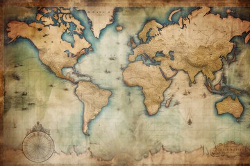 Vintage old earth map on white background Generative AI  - 615323349